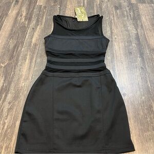 NWT Salvaje Jeans Fitted Bodycon Mesh Sleeveless Round Neck Black Short Dress S